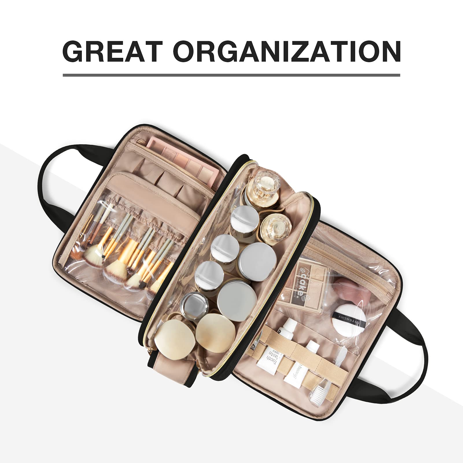 BAGSMART Large Water-resistant Toiletry Bag for Women - Travel Makeup Cosmetic Organizer with Multiple Pockets for Accessories, Shampoo, Toiletries (Medium, Black) | Perfect for Vacation, Gym, Business Trips & Daily Essentials Storage