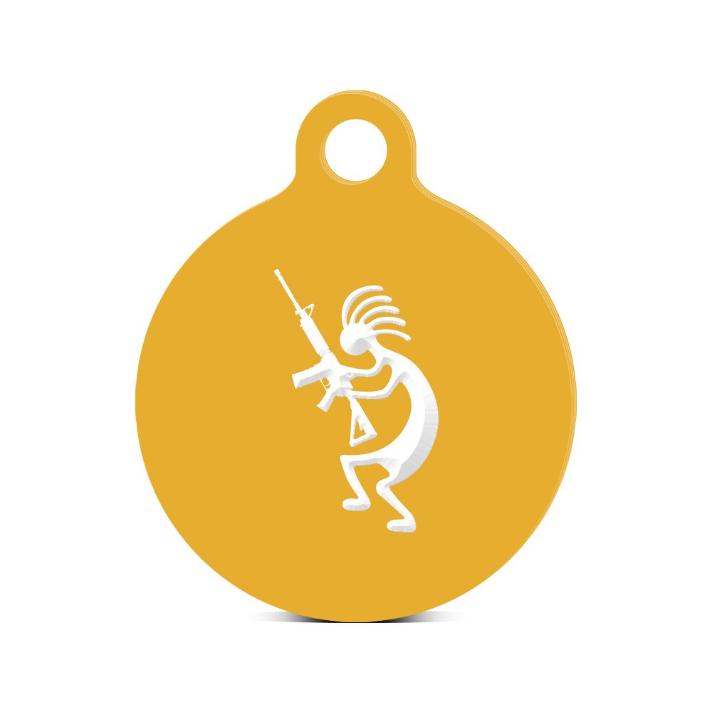 AR15 AR-15 Kokopelli Round Keychain with Engraved Gun Rights - Gold Plated Gun Enthusiast Accessory for Range Days & Second Amendment Support