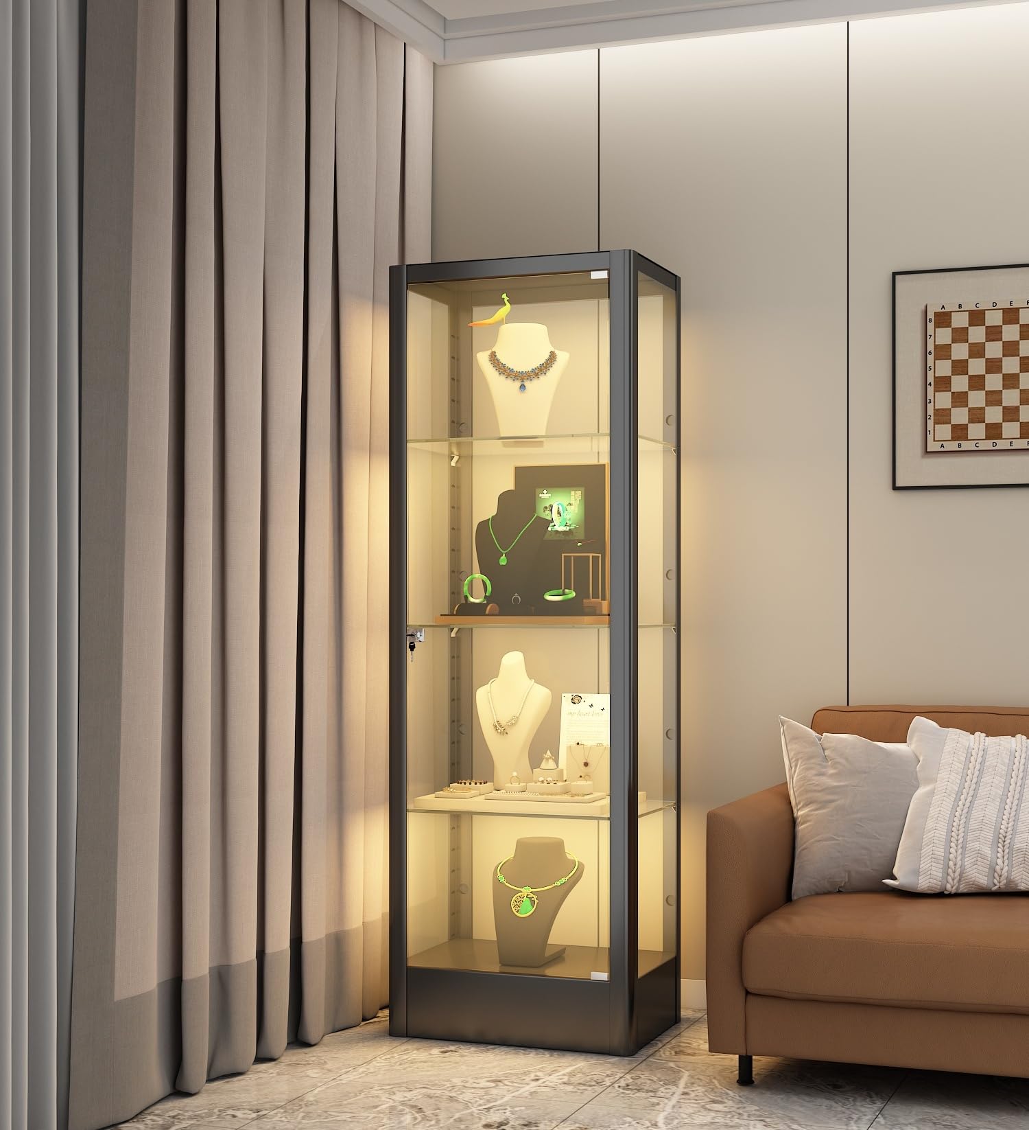4-Tier Tempered Glass Display Shelf with Locking Door - 20