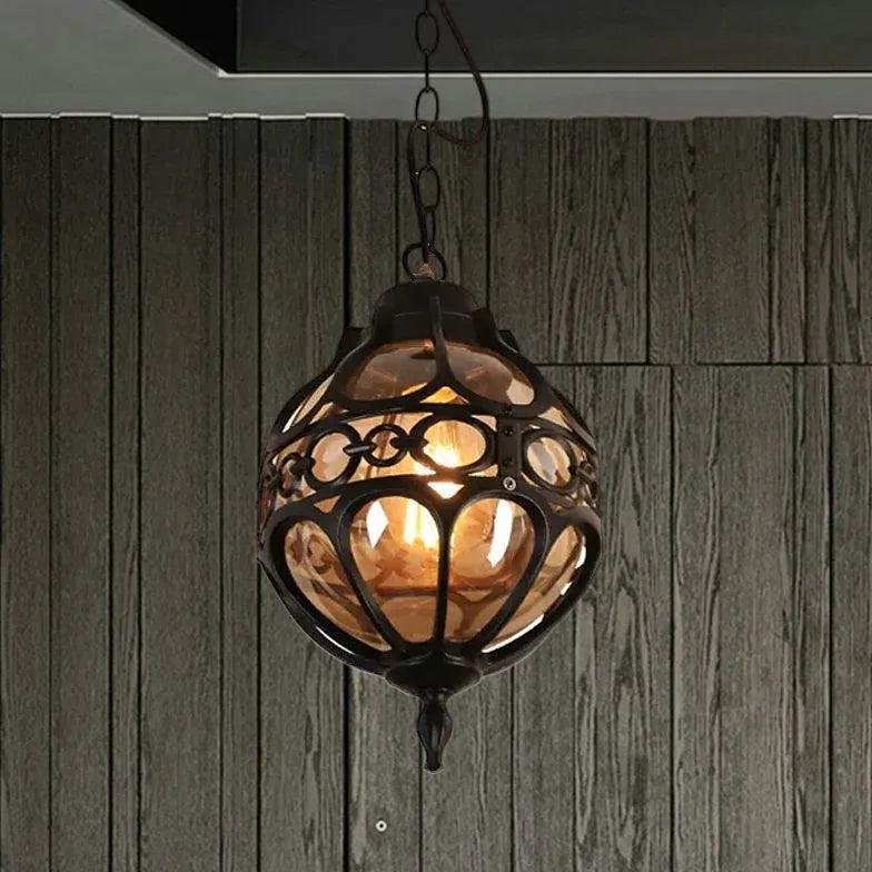Vintage Spherical Carved Copper Pendant Light - Antique Style Ceiling Fixture for Dining Room, Kitchen Island & Bedroom Lighting