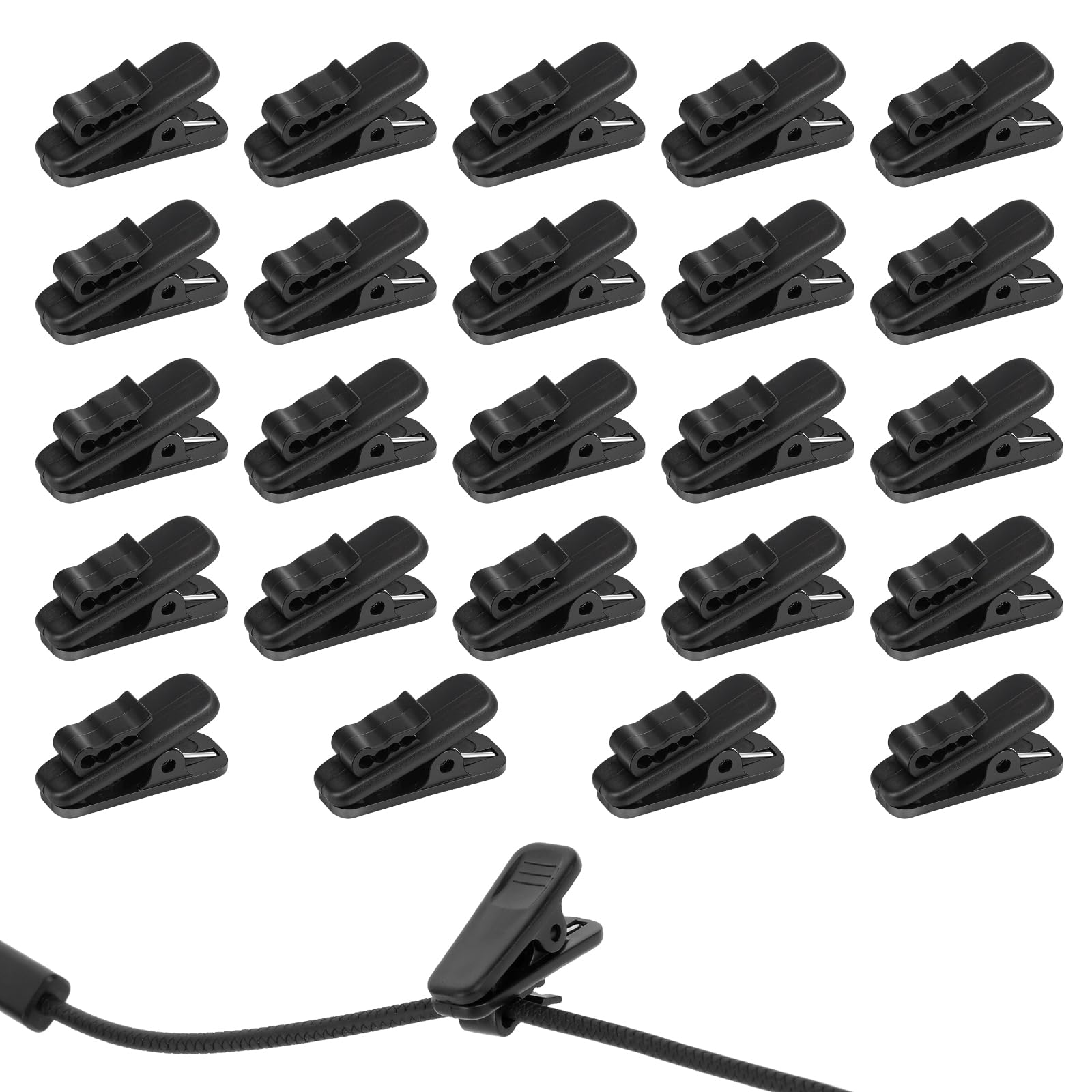 24 PCS Lapel Mic Clip - Small 1 Inch Black Headset Wire Clips for Earphones & Headphones | Secure Cable Management for Podcasting, Gaming, and Work Calls