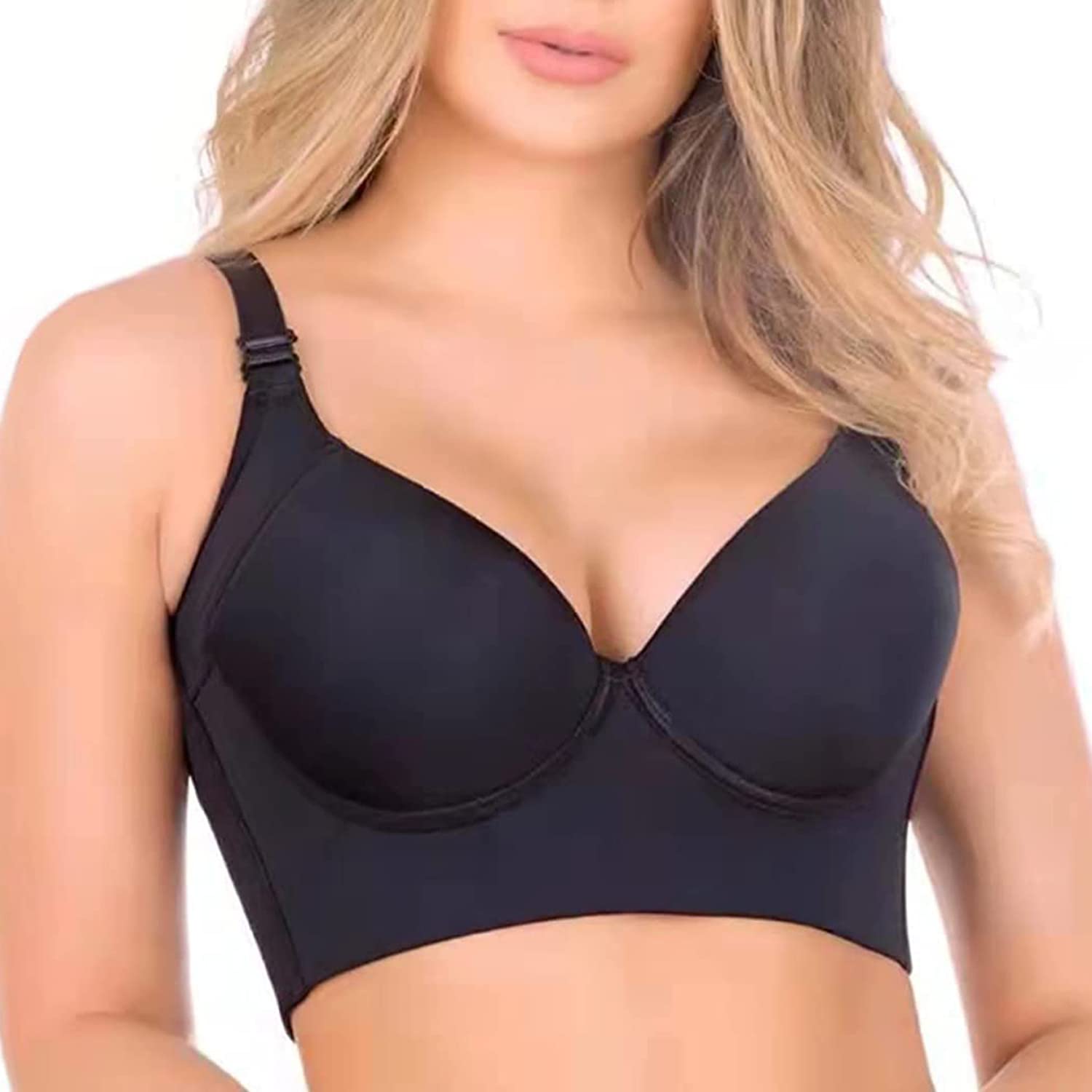 Plus Size Push Up Sports Bra - Deep Cup Full Coverage Shapewear Bra for Back Fat Control & Support | Perfect for Workouts, Yoga & Everyday Comfort