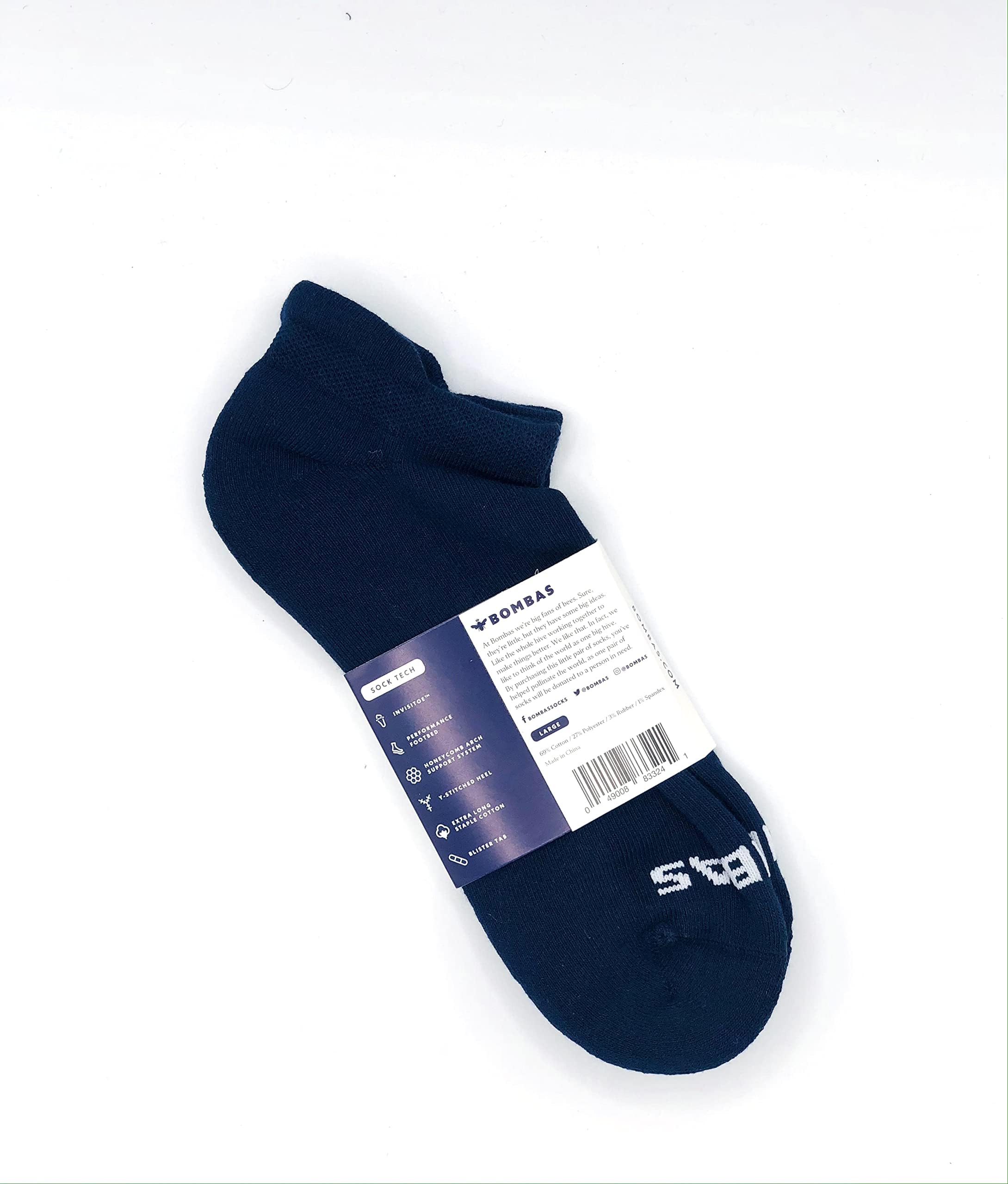 BOMBAS Men's Solid Navy Ankle Socks - Large Size - Comfortable Athletic & Casual Socks for Running, Workout & Everyday Wear