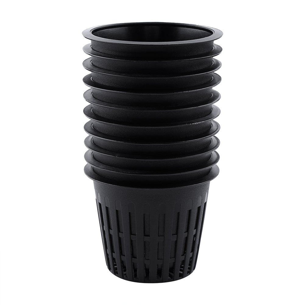 Fydun 10-Pack Heavy Duty Mesh Pot Net Cup Baskets - Durable Plastic Hydroponic Plant Grow Baskets for Hydroponics, Aquaponics & Orchids (Black) | Perfect for Indoor Gardening, Herb Cloning & Vertical Farming Systems