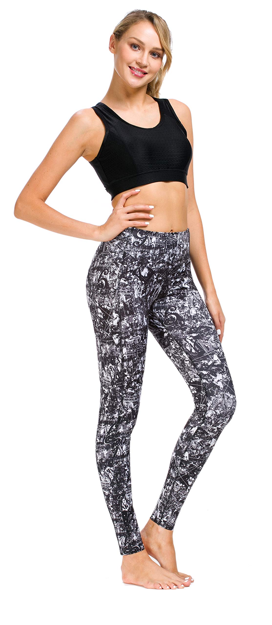 Munvot High Waist Yoga Pants for Women - Gym Fitness Workout Leggings with Pockets - Soft Stretchy Printed Tights for Running, Pilates & Lounge Wear