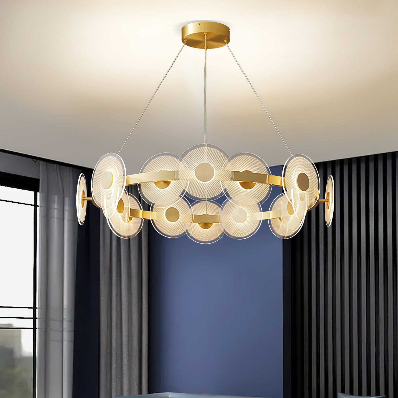 Elegant Halo Chandelier - Modern Crystal Ceiling Light Fixture for Dining Room, Bedroom & Living Room Decor