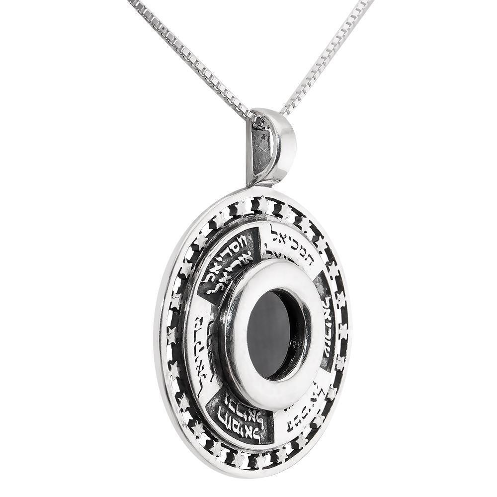 925 Sterling Silver Kabbalah Pendant with Black Onyx & Angel Names - Jewish Protection Amulet & Spiritual Jewelry for Meditation, Blessings & Daily Wear