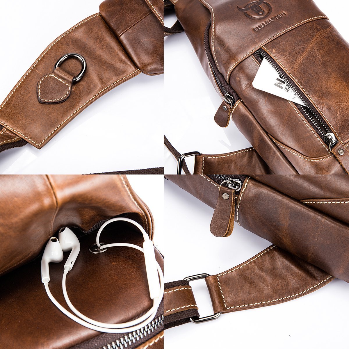 Genuine Leather Men's Sling Bag - Water Resistant Anti-Theft Chest Shoulder Backpack for Travel, Hiking, School & Daily Use | Crossbody Purse with Multiple Pockets for Phone, Wallet & Essentials