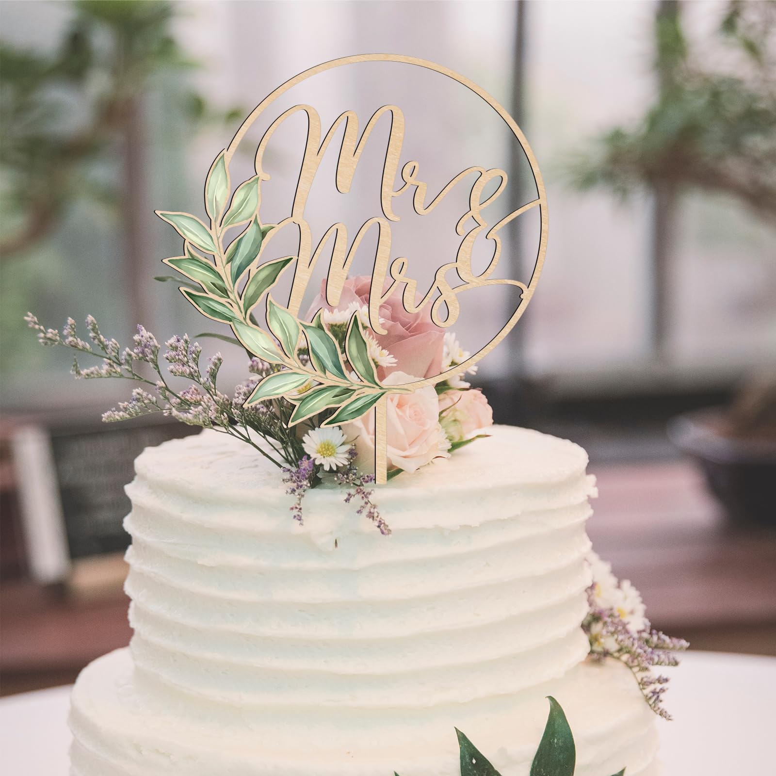 Mr & Mrs Wooden Cake Topper - Elegant Green Wedding Cake Decor (Design 02) | Perfect for Anniversary, Bridal Shower & Romantic Celebrations