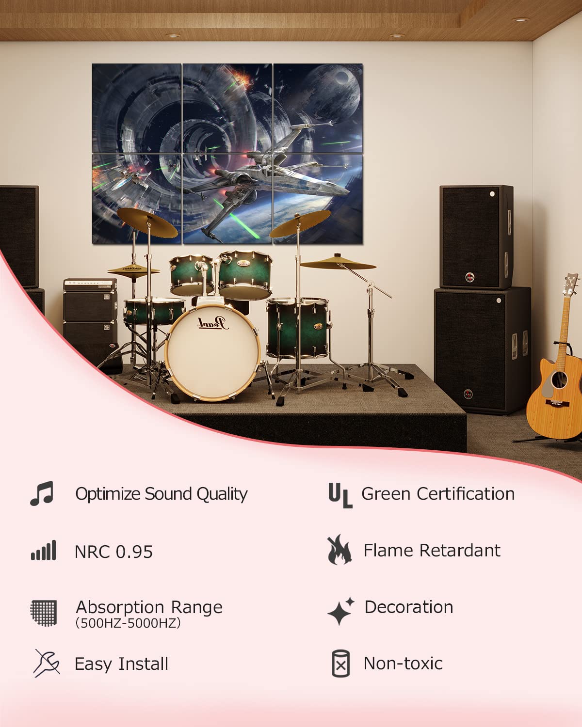 72x48 Inch Acoustic Sound Absorbing Panels - Self-Adhesive Noise Reduction Wall Panels for Recording Studio & Home Theater - Better Than Soundproof Foam - Star Wars Design - Perfect for Music Rooms, Podcast Studios & Home Offices