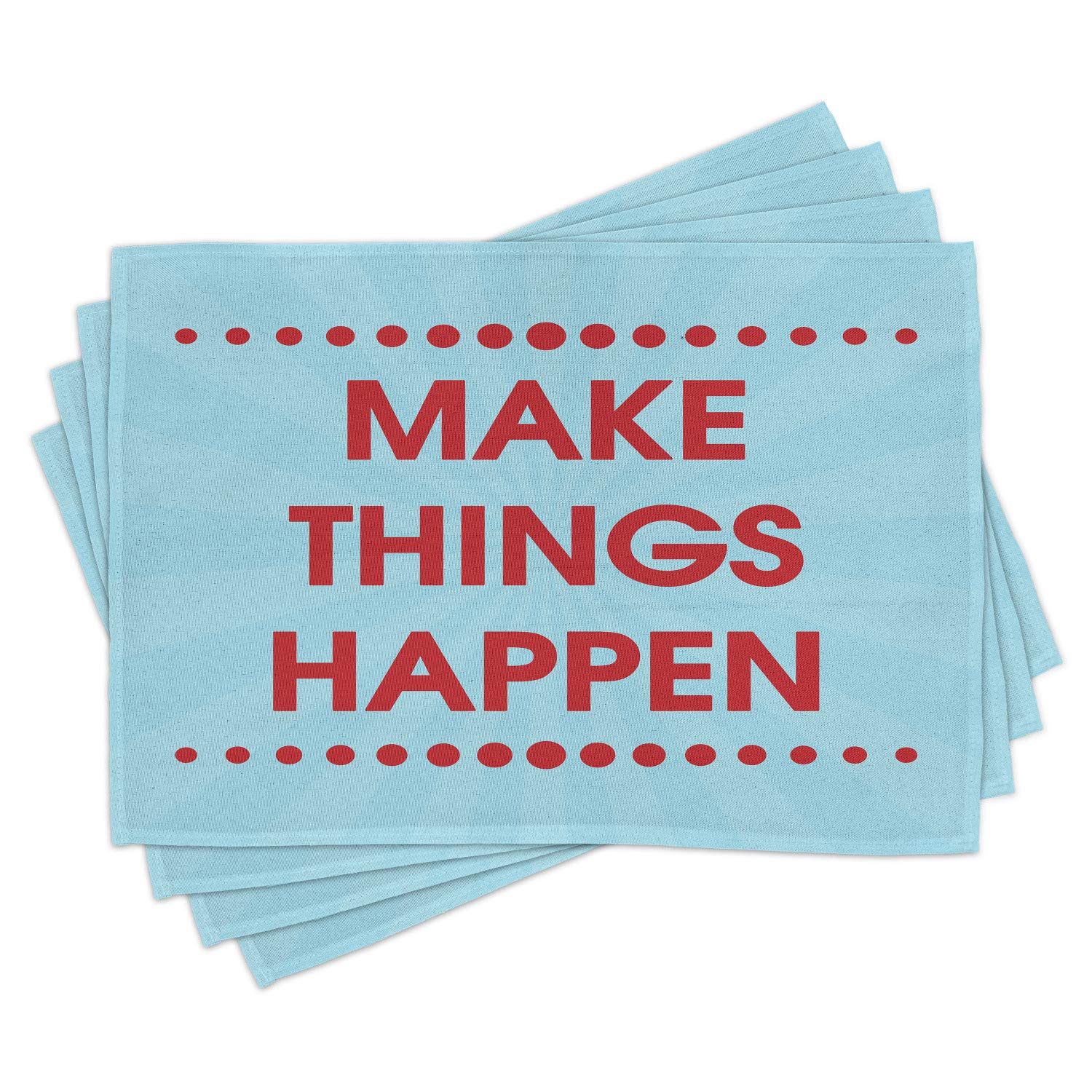 Ambesonne Vintage Placemats Set of 4 - Inspirational Positive Thinking Quotes Design - Washable Fabric Table Mats for Dining Room - Standard Size 12x18 Inches - Turquoise & Maroon - Perfect for Home Decor, Dinner Parties, and Daily Meals