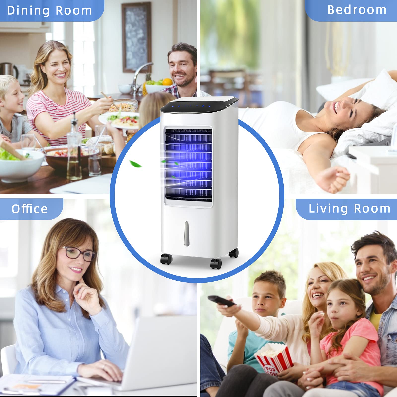 GOFLAME 3-in-1 Portable Evaporative Air Cooler with Fan, Humidifier & Remote Control - Ultra Quiet Cooling for Home, Office, Bedroom & Outdoor Use - Energy Efficient with Timer Function