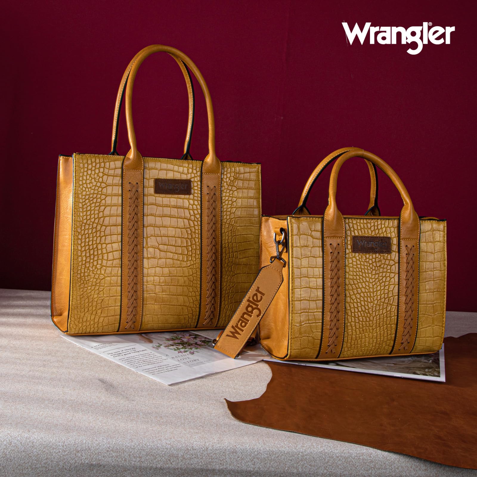 Wrangler Women's Leather Tote Bag - Stylish Shoulder Bag with Adjustable Strap, Satchel Handbag for Work, Travel & Everyday Use