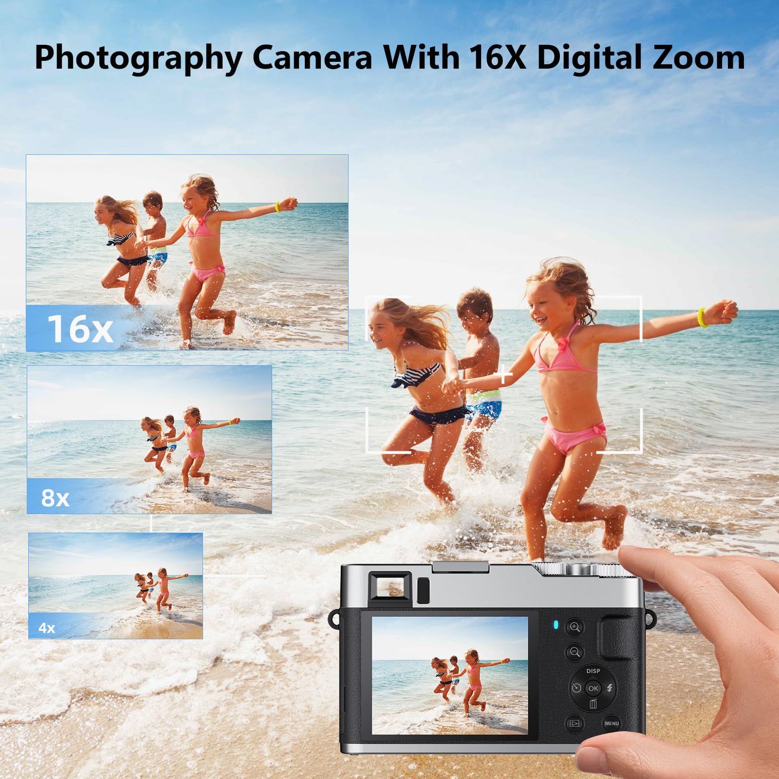 4K Digital Camera with Autofocus - 48MP YouTube Vlogging Camera, 16X Digital Zoom, Anti-Shake, 32GB Micro Card Included - Compact Point and Shoot Travel Camera for Vloggers, Travelers & Content Creators (Black) - Perfect for Outdoor Adventures, Family Events & Social Media Content Creation