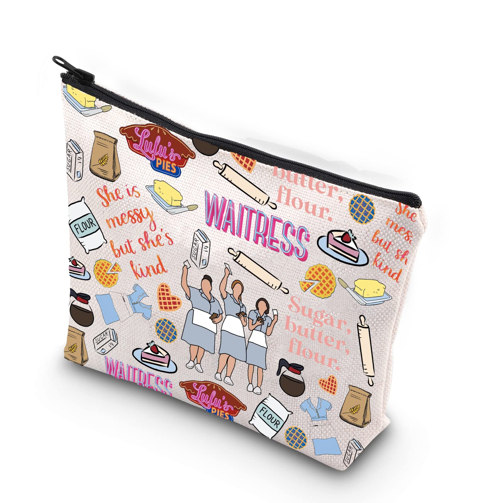 WAITRESS Inspired Musical Theater Gift - She Is Messy But Kind Zipper Pouch Makeup Bag for Cosmetics & Travel | Perfect for Theater Lovers, Waitress Fans & Broadway Enthusiasts