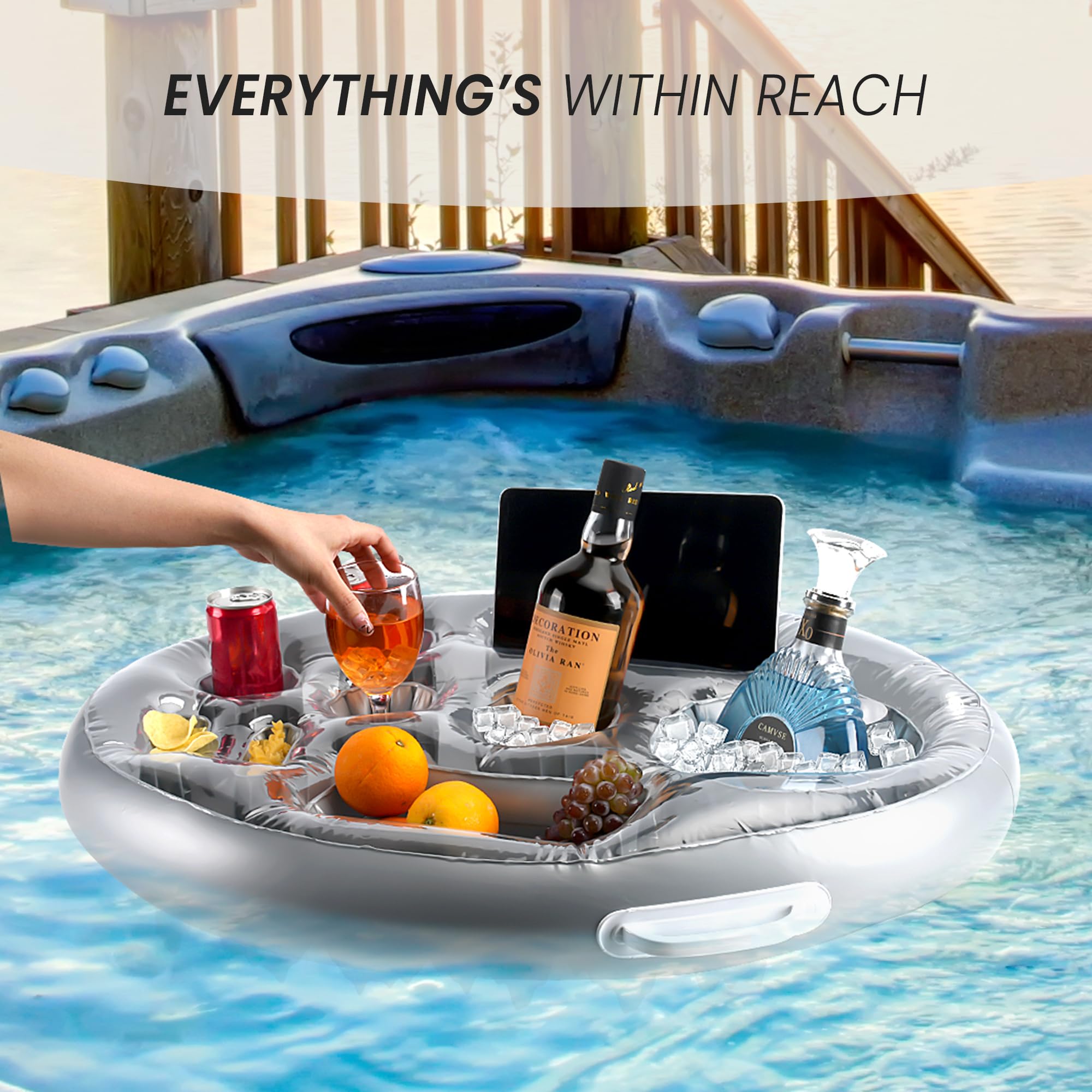 Inflatable Floating Drink Holder for Pool & Hot Tub - Silver | Adult Pool Accessories | Drink Floaties for Swimming, Relaxing & Parties | Perfect for Summer BBQs, Beach Days & Backyard Lounging