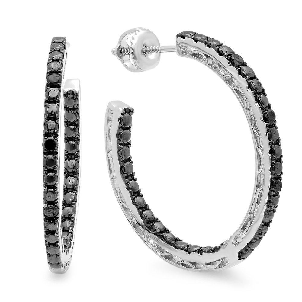 0.12 Carat Round Black Diamond Sterling Silver Hoop Earrings for Women | Dazzlingrock Collection | Fine Jewelry for Everyday Wear & Special Occasions