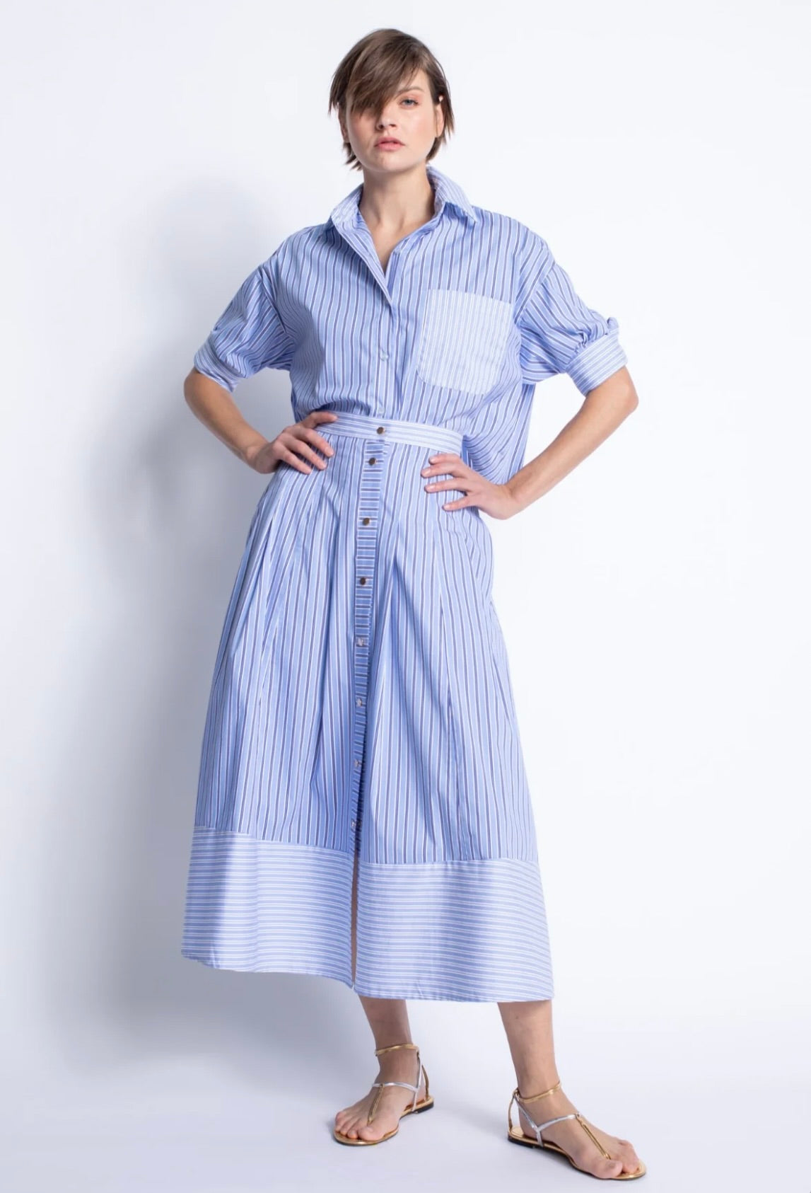 Malaga Striped Midi Skirt for Women - Flowy A-Line Summer Skirt with Pockets | Perfect for Beach, Vacation & Casual Outfits