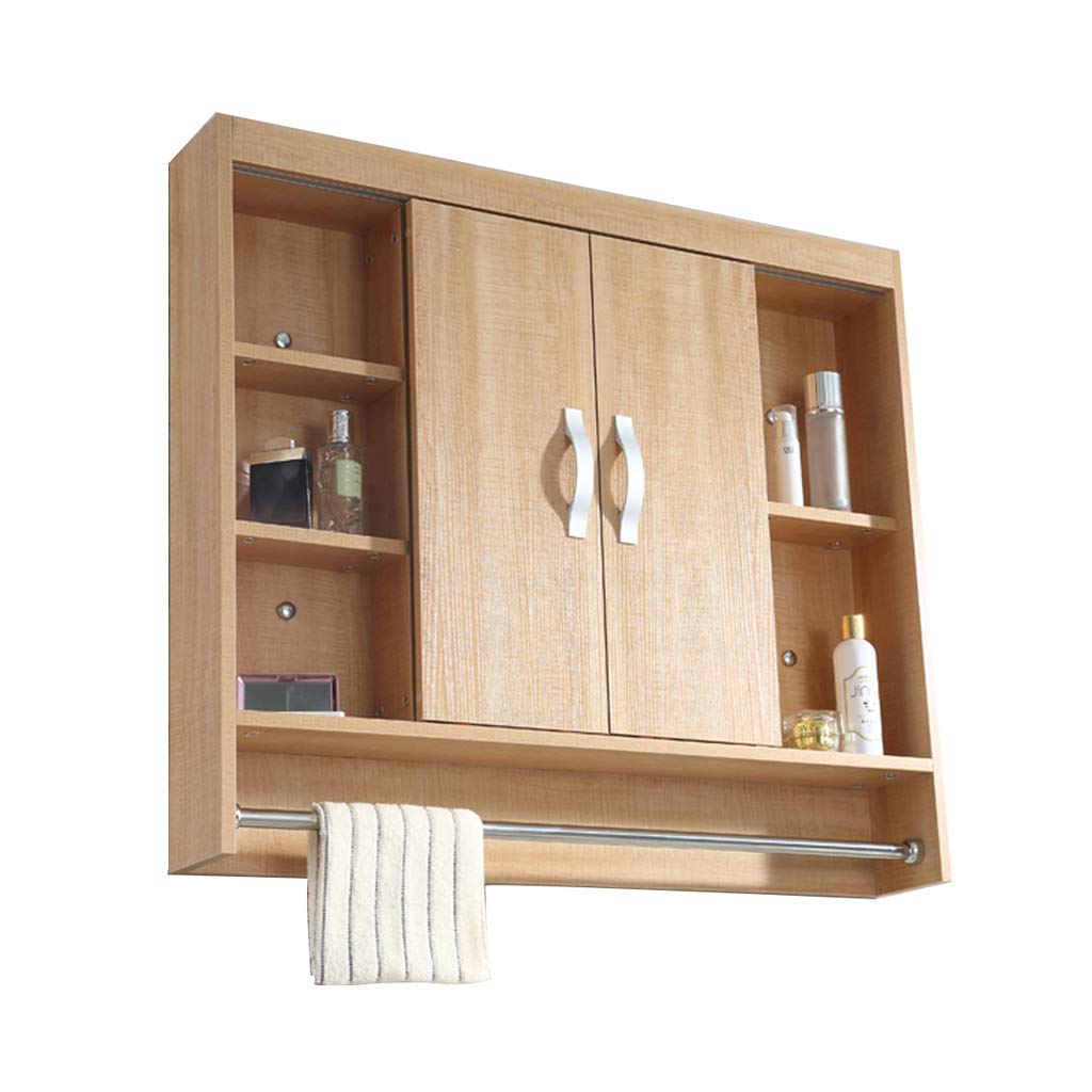Wooden Hidden Mirror Cabinet with LED Lights - Wall Mounted Double Push Door Bathroom & Kitchen Storage Organizer with Towel Rack | Perfect for Small Spaces, Vanity Makeup Storage & Bathroom Organization