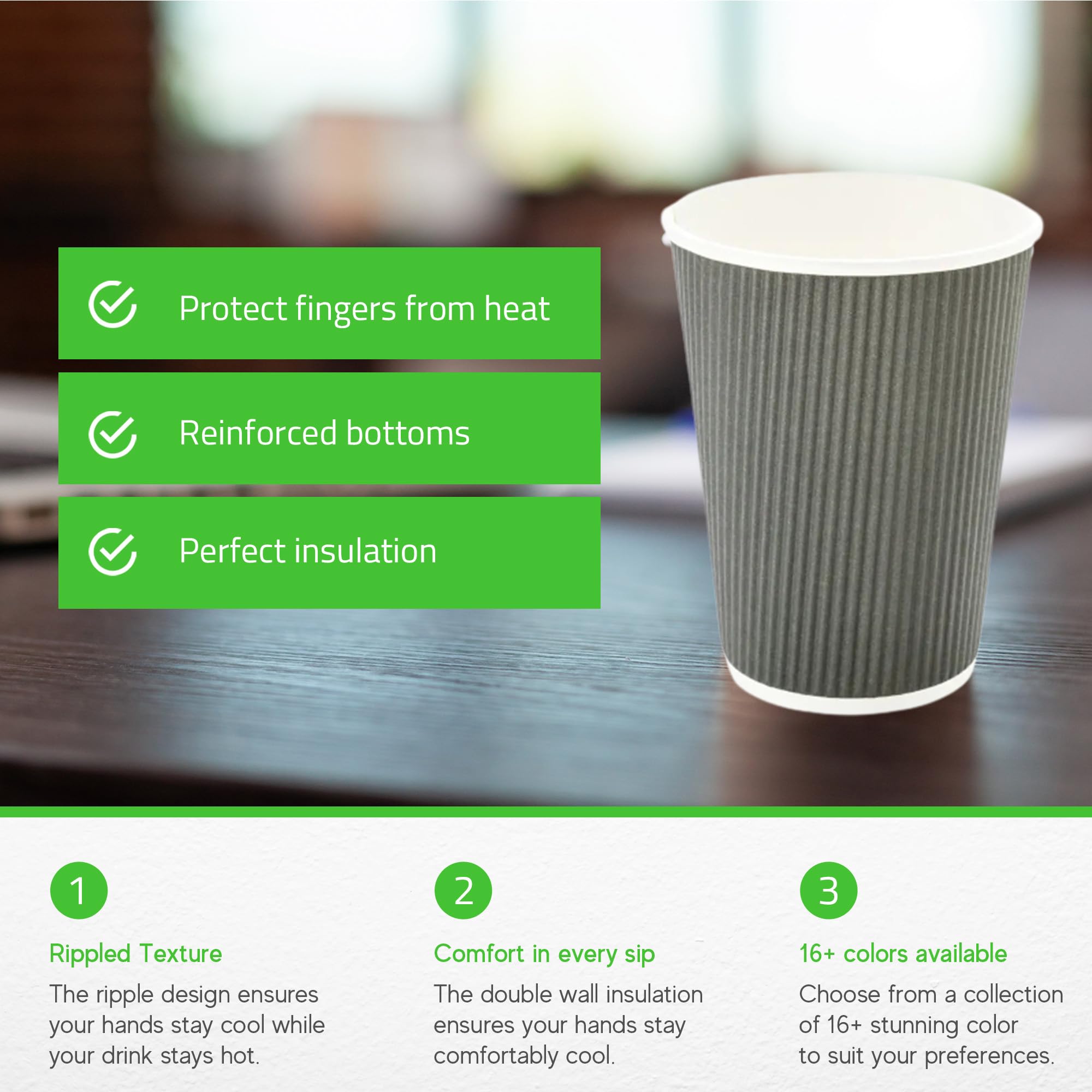 Restaurantware 12 oz Disposable Coffee Cups - 500 Pack Insulated Ripple Wall Hot Cups for Coffee, Tea & More | Rolled Rim Design, Lids Sold Separately | Perfect for Cafes, Offices & Catering Events