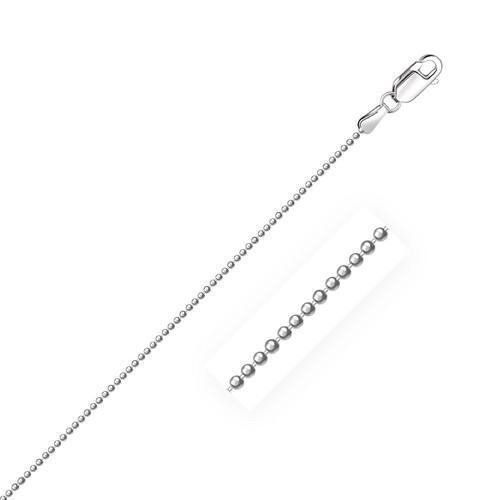14K White Gold Diamond Cut Bead Chain Necklace 1.2mm Thin, 20 Inch - Elegant Layering Piece for Women, Perfect for Daily Wear, Gift Giving & Special Occasions