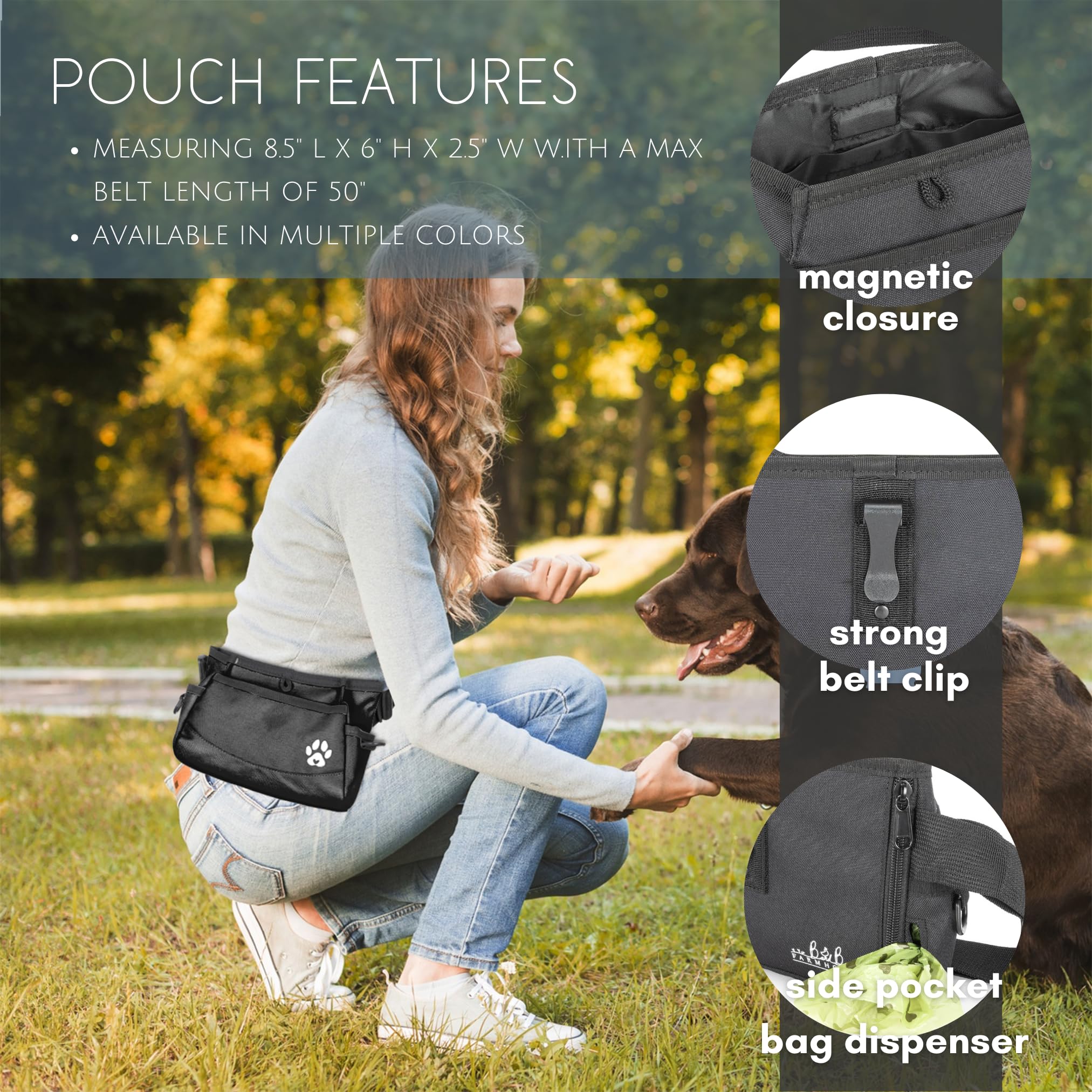 Premium B&B Farmhouse Dog Treat Pouches - Customizable Pet Training Treat Bag for Dog Walking & Obedience Training - Fanny Pack with Belt Clip for Hands-Free Use - Perfect for Dog Parks, Hiking & Outdoor Adventures
