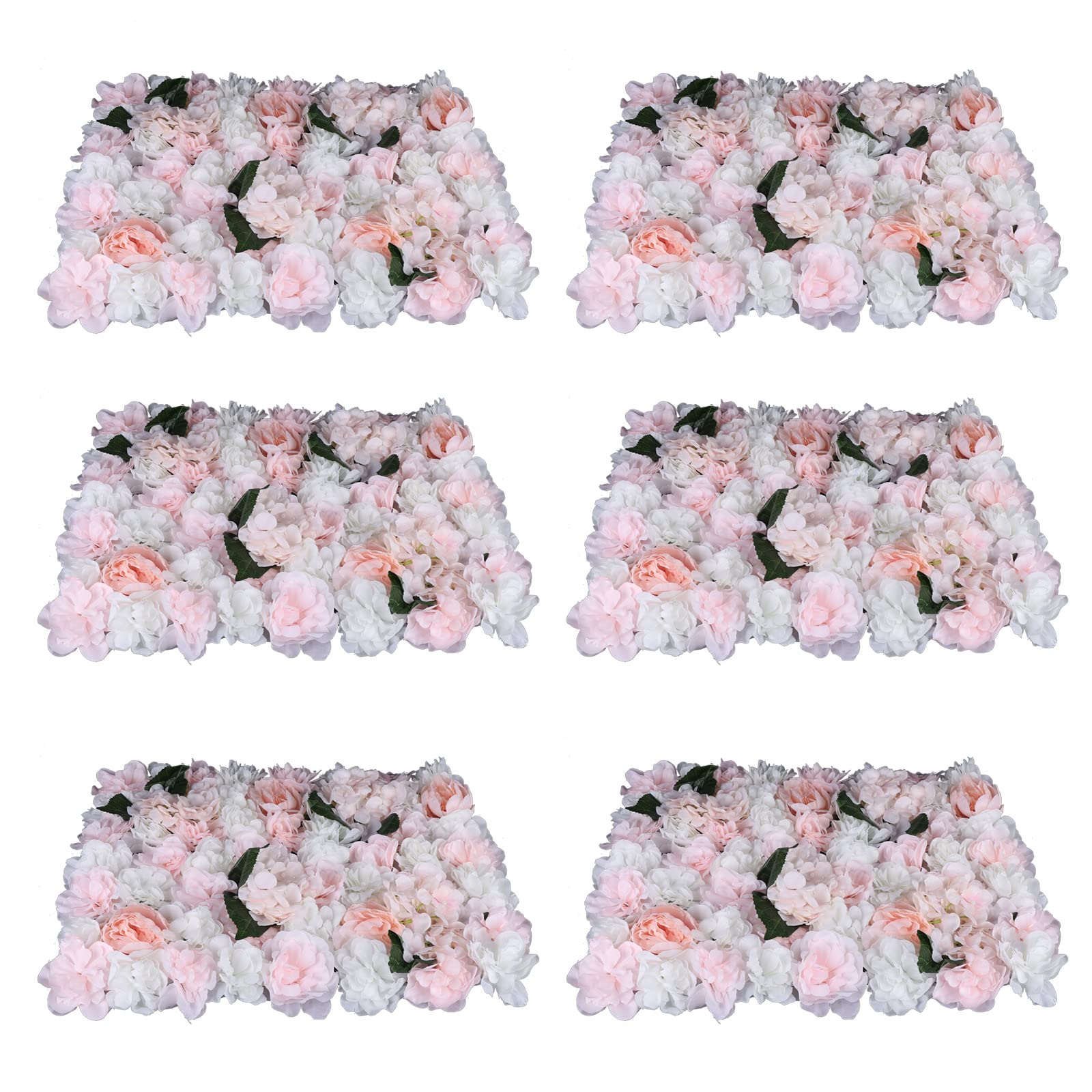 LOYALHEARTDY 6-Pack 24x16 Inch Artificial Flower Wall Panels - Light Pink & White Silk Wedding Backdrop, Stage Decor, Home & Party Wall Decorations - Perfect for Weddings, Bridal Showers, Baby Showers, and Home Décor