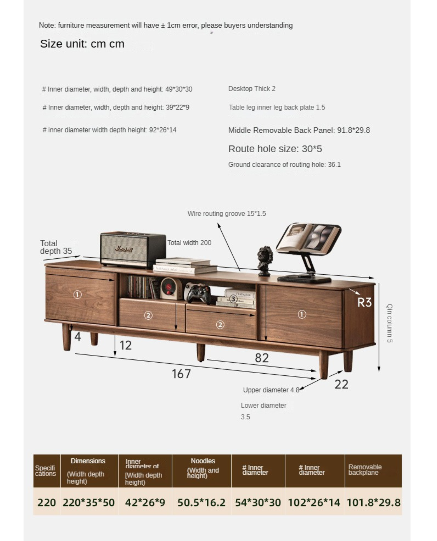 Premium Black Walnut Solid Wood TV Stand - Modern Minimalist Design Entertainment Center for Living Room, Bedroom & Home Theater