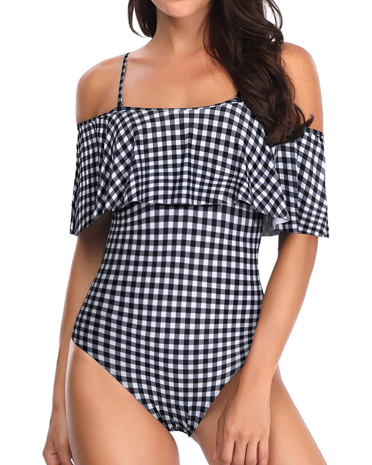 Vintage Off Shoulder Ruffled One Piece Swimsuit for Women - Retro Bathing Suit with Floral Print, Adjustable Straps & Side Ties | Perfect for Beach Vacations, Pool Parties & Summer Getaways