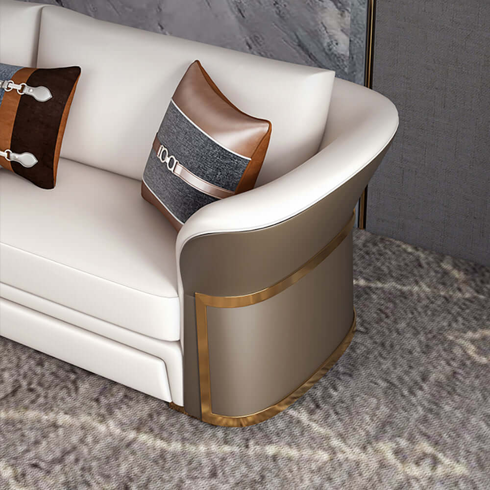 Modern Faux Leather Living Room Sofa Set - Brown & White 3-Piece Sectional Couch for Small Spaces | Perfect for Apartments, Condos & Cozy Home Decor