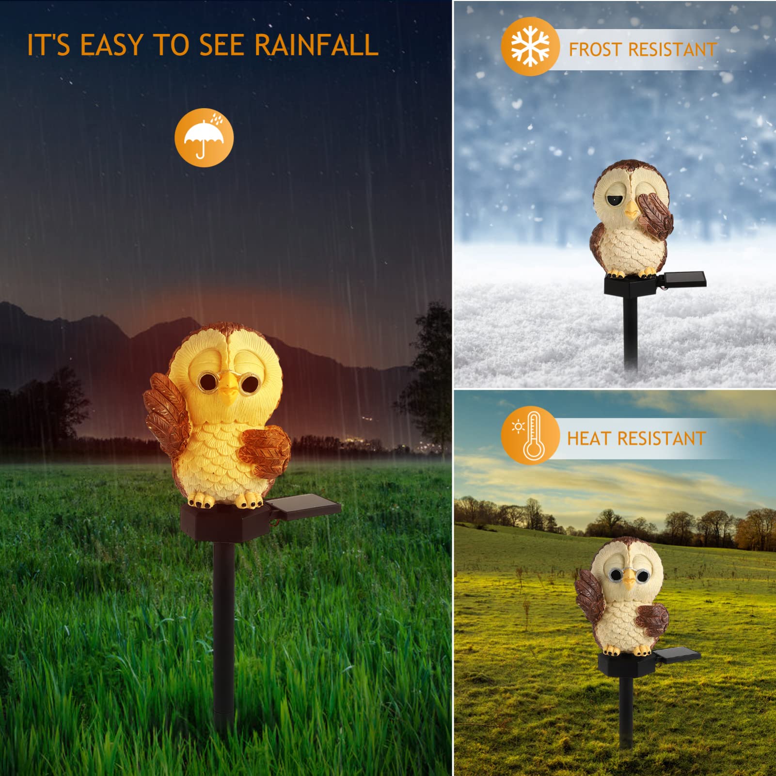 Solar Owl Lawn Lights - 2 Pack Outdoor Garden Decor, Waterproof Resin Solar Statue Lights for Yard, Pathway & Landscape - Eco-Friendly Solar Powered Owl Garden Decorations for Patio, Lawn & Backyard