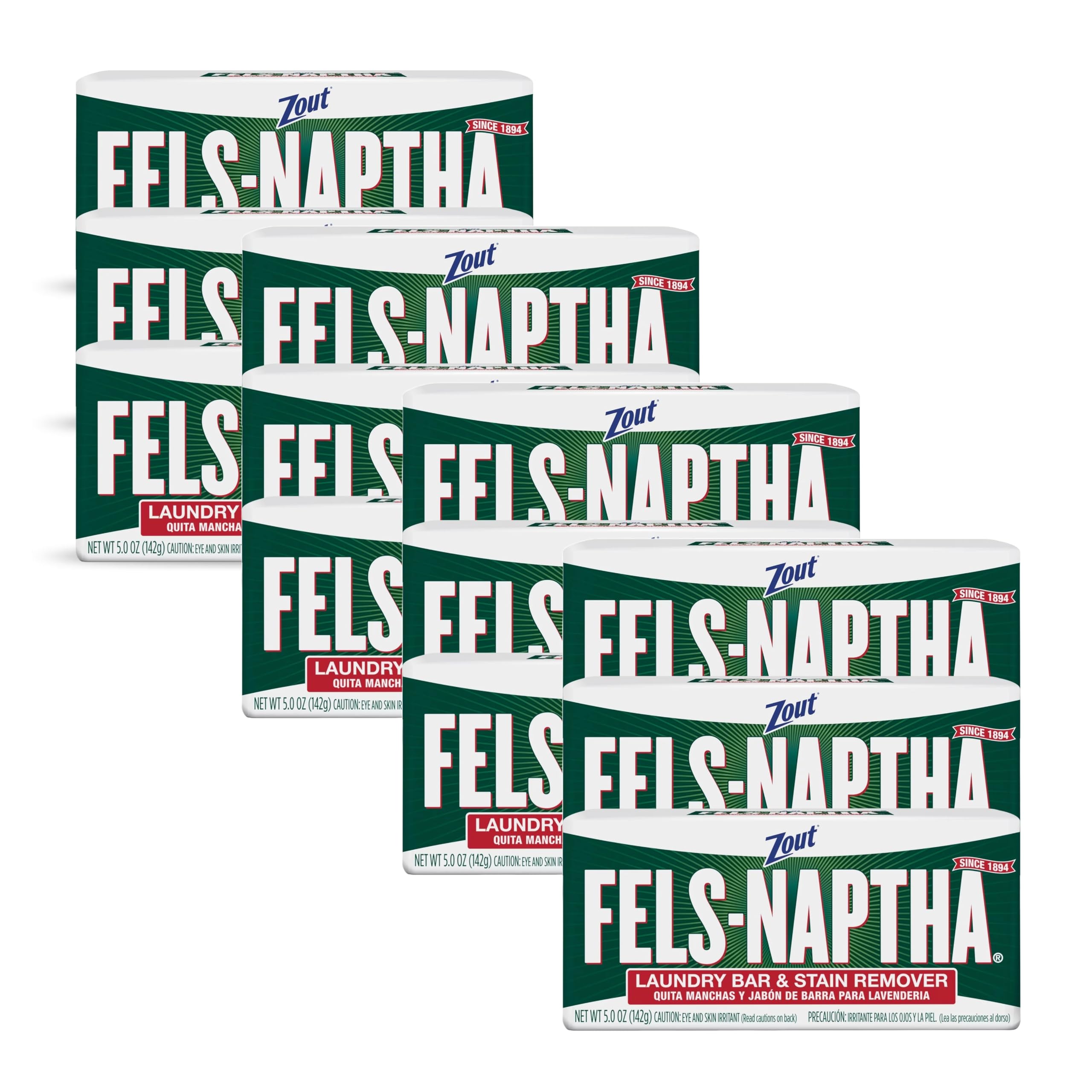 Fels Naptha Laundry Soap Bar - Pack of 12 | Stain Remover & Pre-Treatment for Tough Stains | Perfect for Laundry, Camping & Emergency Kits