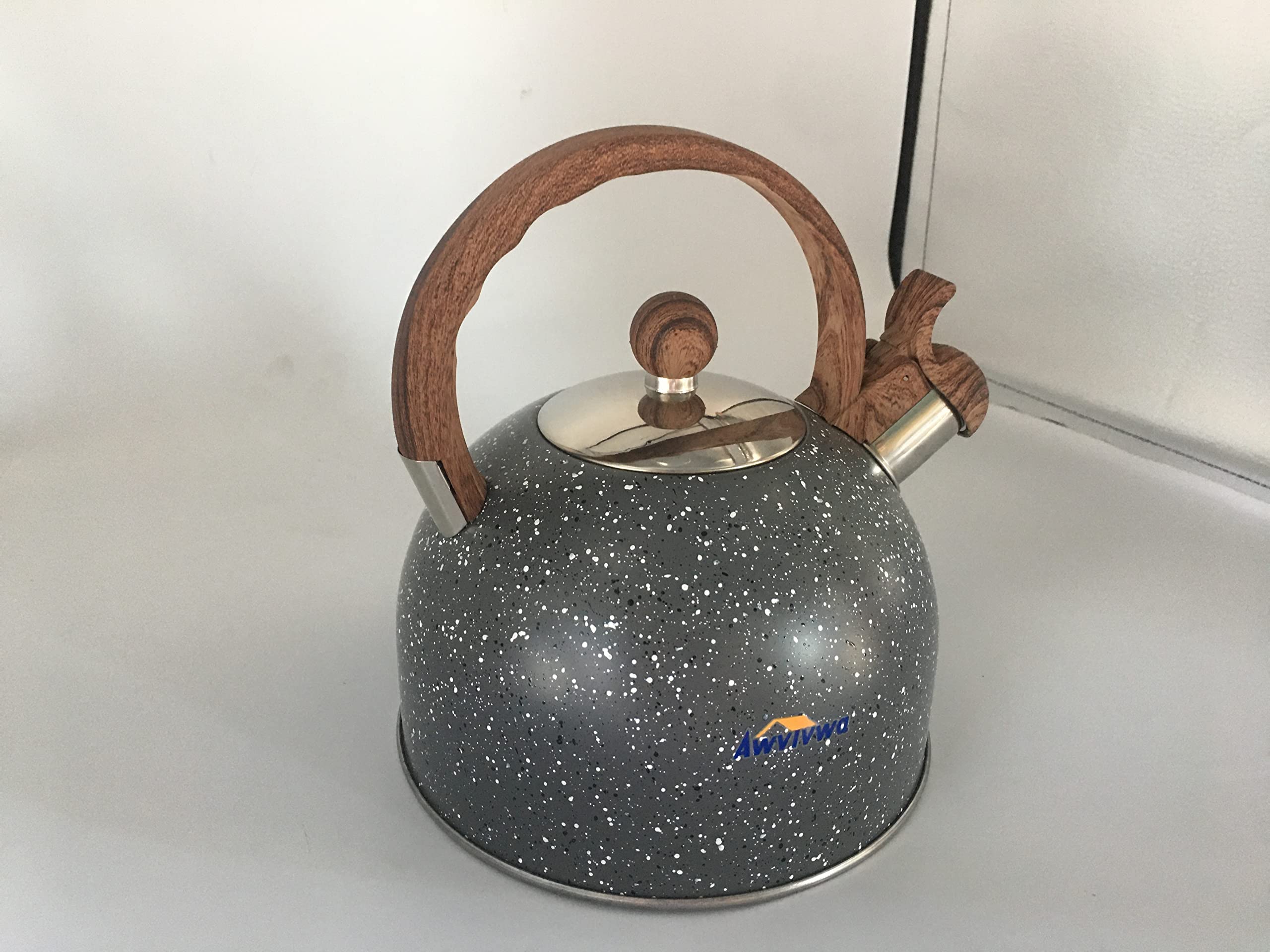 Premium 2.6 Quart Stainless Steel Whistling Tea Kettle for Gas & Induction Stovetops - Loud Whistle Alert, Durable Stone Coated Water Boiler for Tea, Coffee & Milk (Grey) - Ideal for Home Kitchen, Office & Camping Use