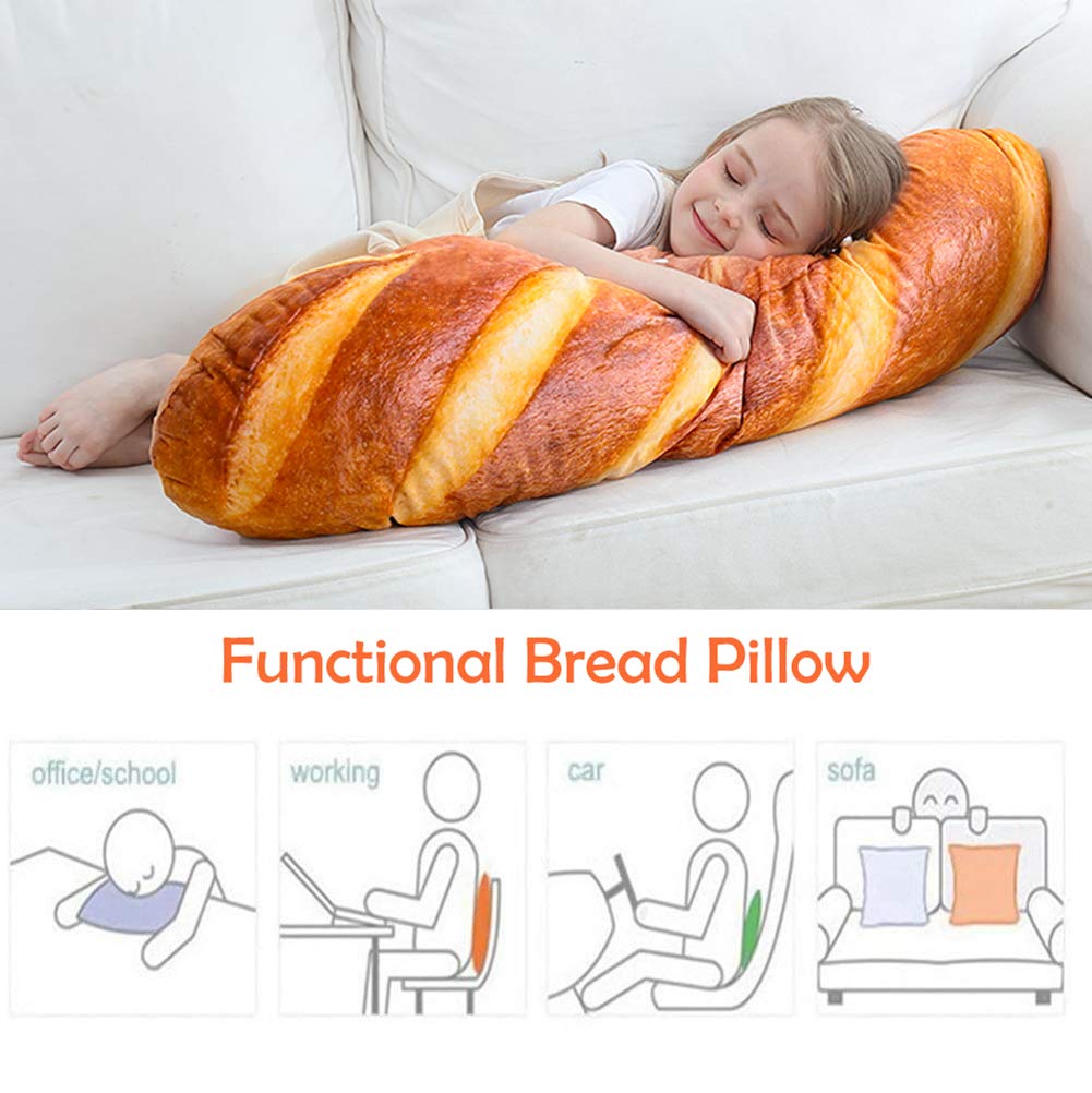Wepop 32-inch 3D Simulation Bread Shaped Pillow - Soft Lumbar Support Cushion, Funny Baguette Plush Stuffed Toy for Home, Office & Car (Perfect Gift for Food Lovers)