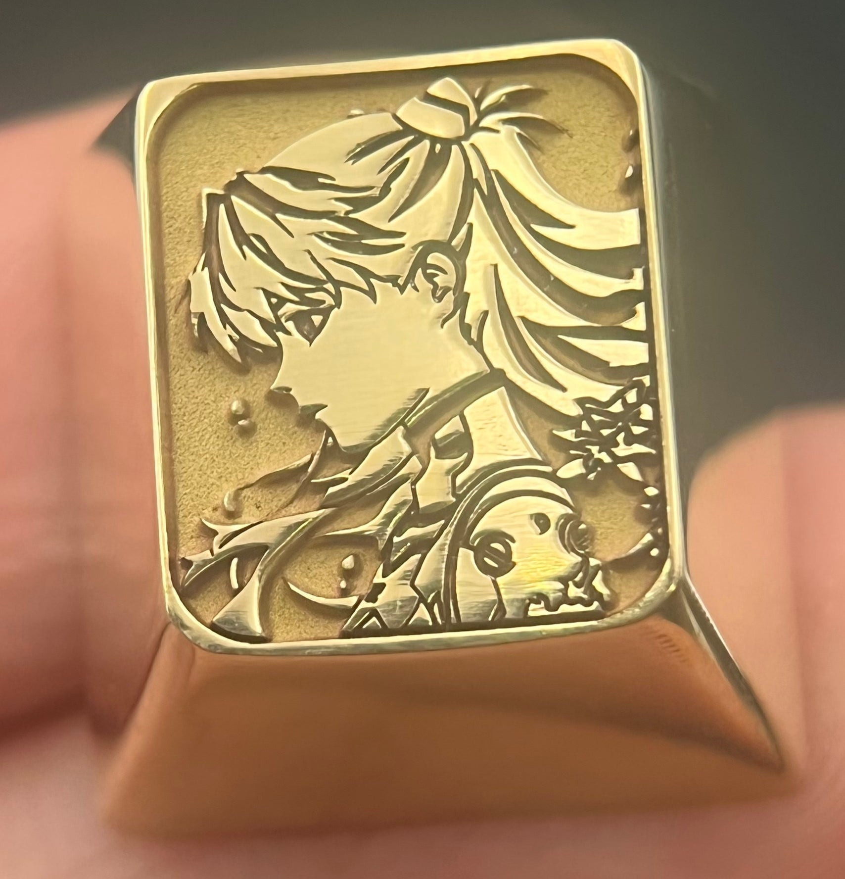 Custom 1U Brass Anime Keycap - Handmade EVA Metal Decorative Keycap for Mechanical Keyboards - Perfect for Gaming, Typing & Keyboard Customization
