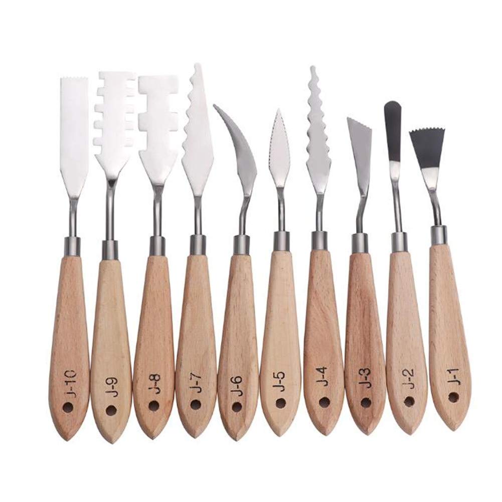 10Pcs Stainless Steel Palette Knife Set with Wooden Handle - Professional Oil & Acrylic Paint Mixing Tools for Artists, FX Special Effects & Canvas Scraping - Perfect for Studio Painting, DIY Art Projects & Texture Creation