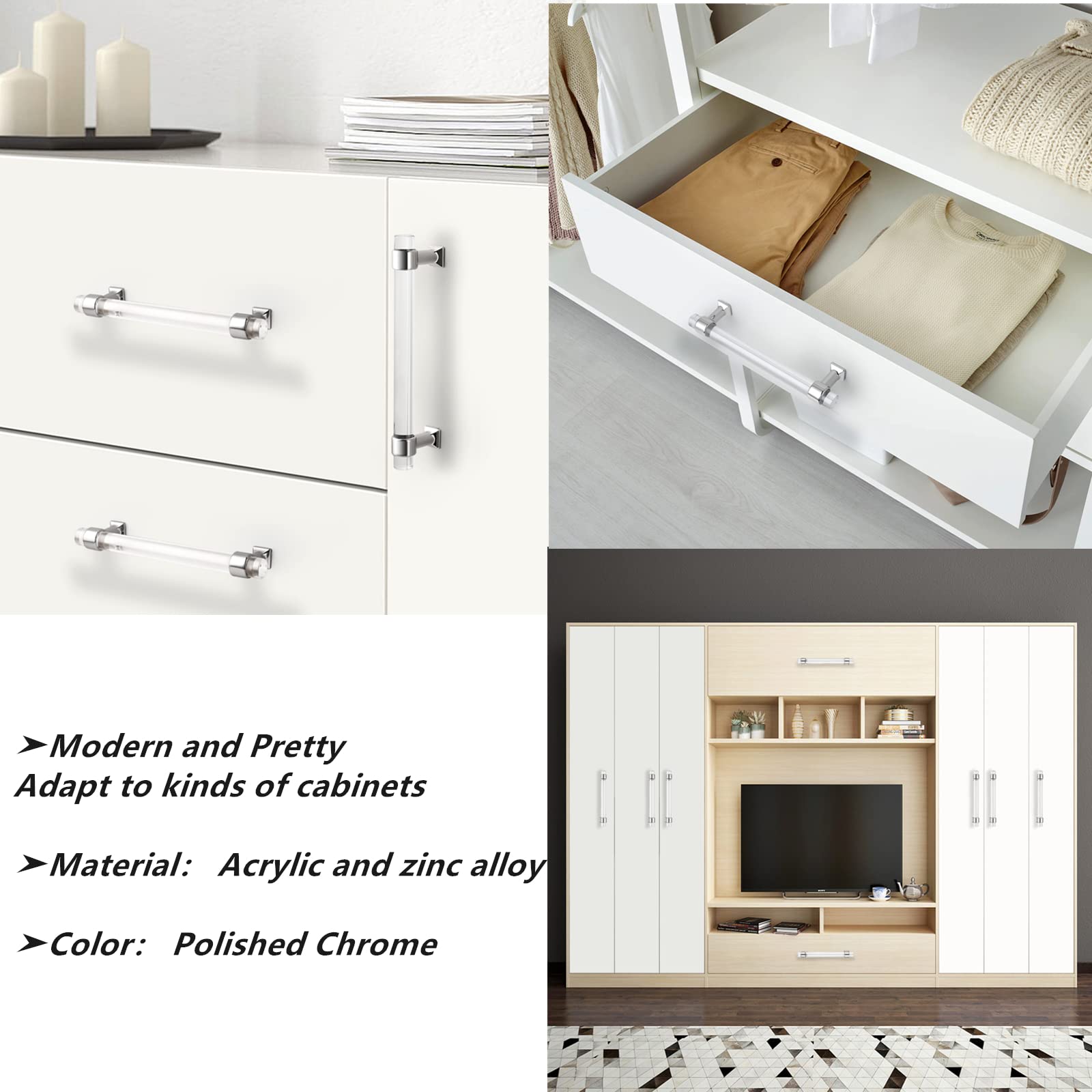Probrico 15 Pack 5 Inch Cabinet Pulls - Polished Chrome Zinc Alloy with Clear Acrylic Kitchen Cabinet Handles & Drawer Pulls - Perfect for Bedroom, Bathroom, Kitchen Cabinets & Cupboards (Ideal for Home Renovation & Furniture Upgrade)