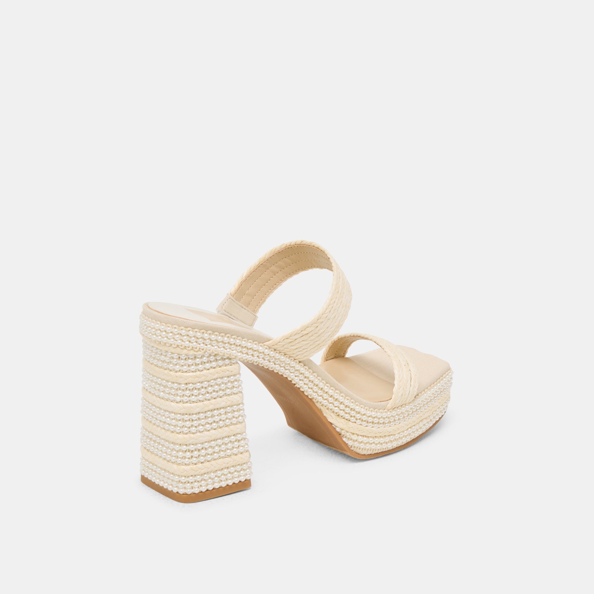 ALIYA PEARL HEELS - Women's Vanilla Raffia Sandals with Pearl Accents | Perfect for Summer Weddings, Beach Vacations & Date Nights