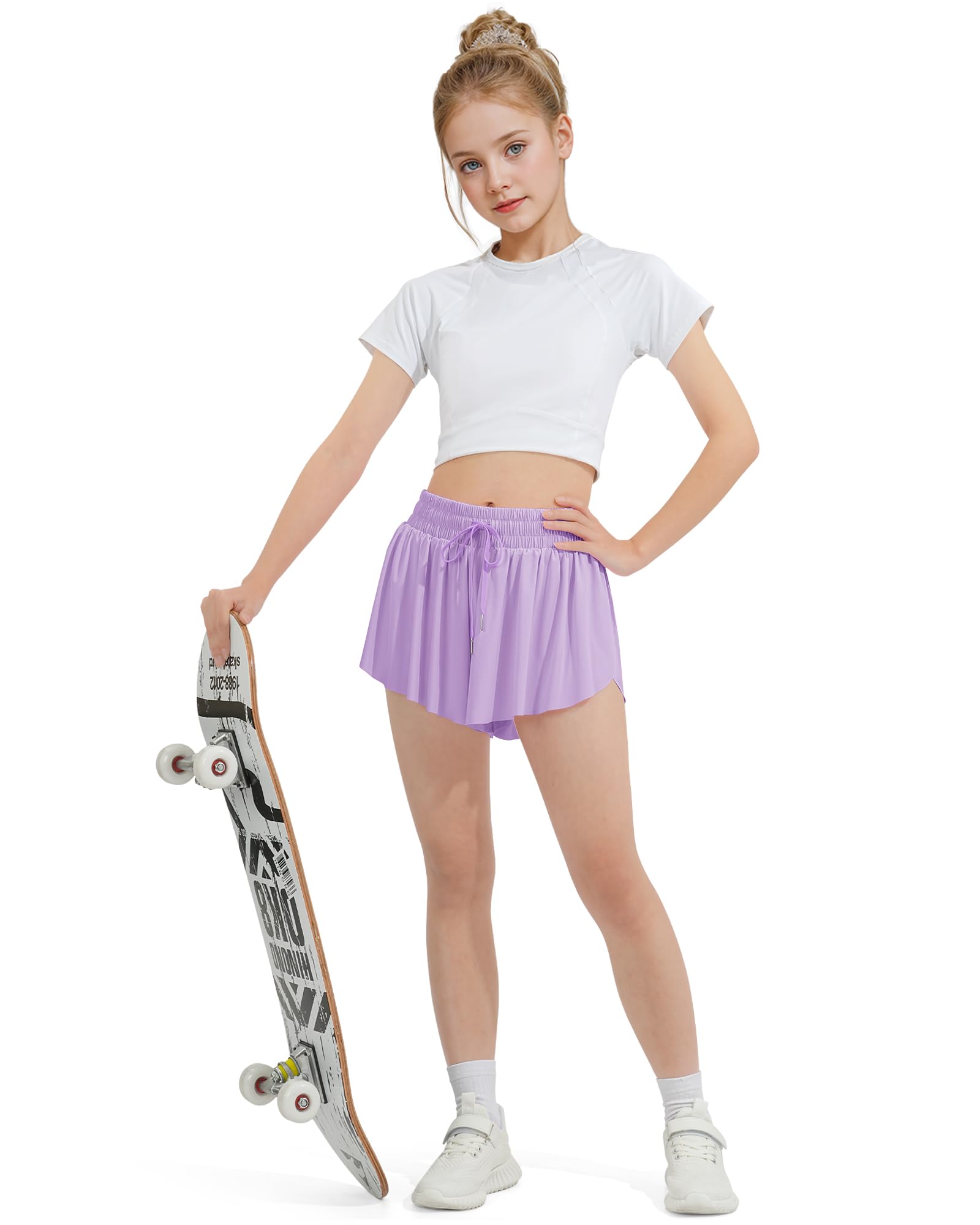 HASMES Girls Butterfly Print Athletic Shorts - Breathable Running Dance Cheer Shorts for Teens Age 5-14 Years - Perfect for Sports, Gym, Yoga & Casual Wear