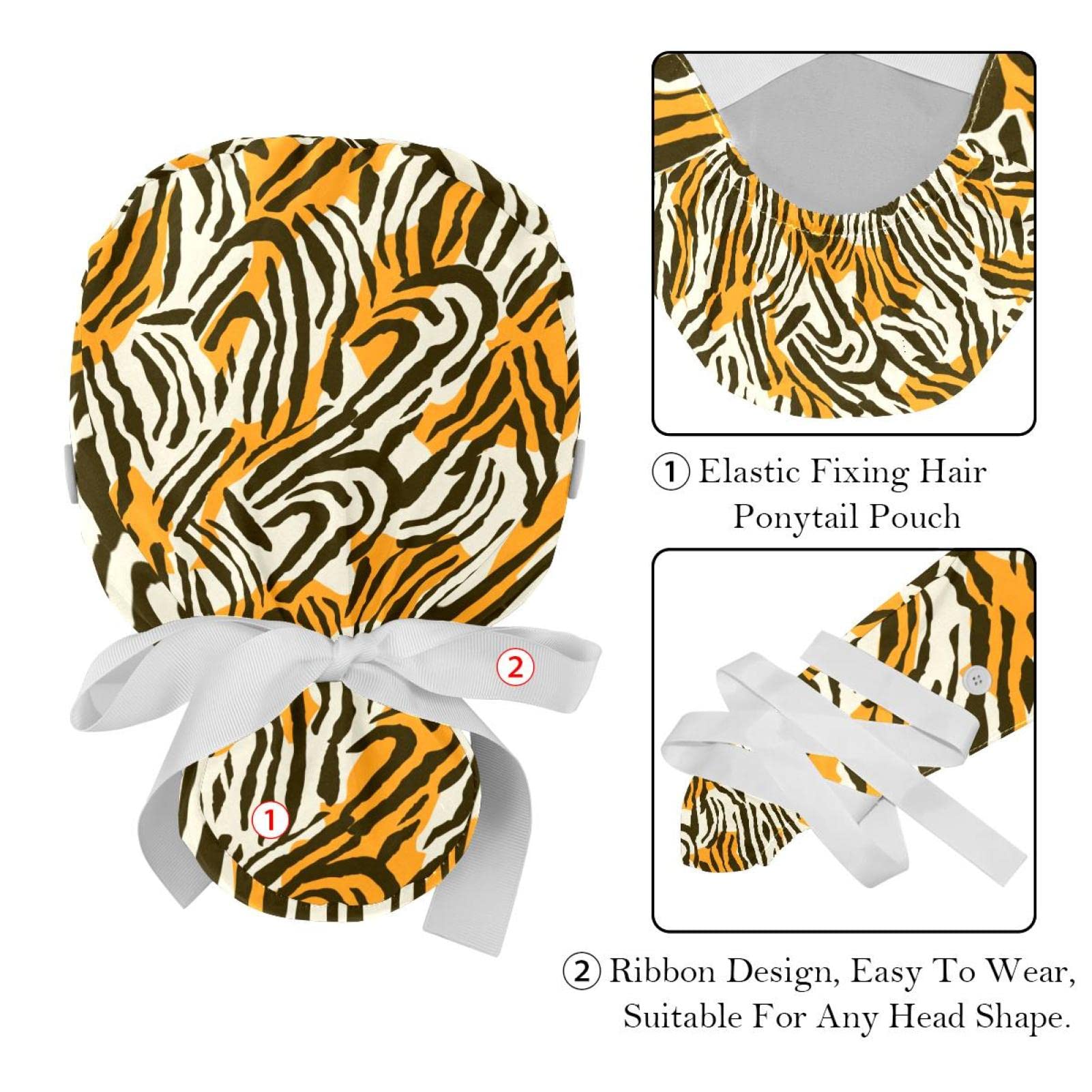 Leopard Print Blue Scrub Hats for Women & Men - 2 Pack Surgical Caps with Button Closure & Sweatband - Long Hair Tie Back Design for Nurses, Doctors & Healthcare Workers - Comfortable Medical Work Caps for Hospital Shifts & Clinical Duties