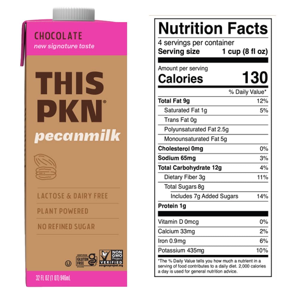 Organic Pecan Nut Milk Chocolate - Dairy-Free, Vegan Chocolate Milk Alternative Made with Real Texas Pecans | No Added Sugar, Non-GMO, Lactose-Free | Perfect for Baking, Coffee Creamer & Healthy Snacking (32oz, 6-Pack)
