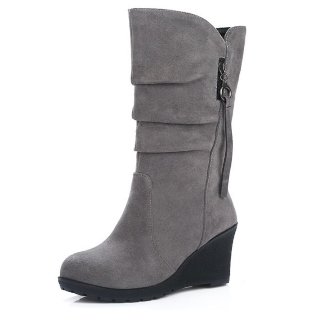 Skapee Women's Fashion Wedge Heel Mid Boots for Casual Outings