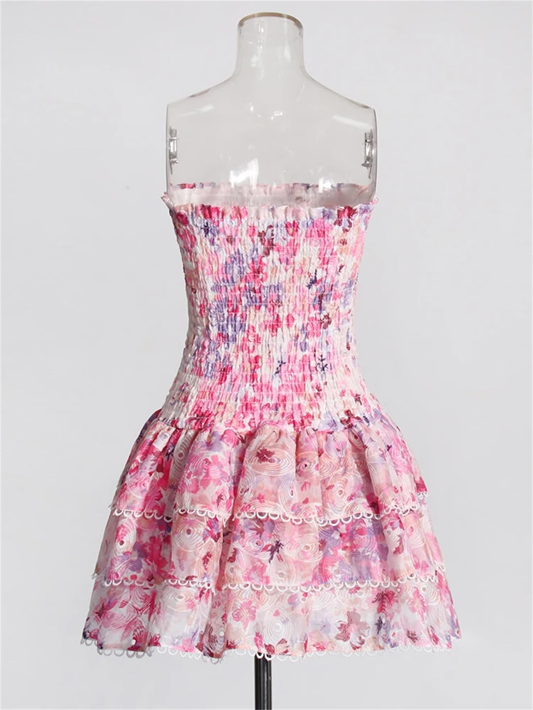 Women's Color Block Print Strapless Sleeveless High Waist Pleated Slim Fit Dress - Summer Beach Party, Cocktail Evening & Wedding Guest Outfit