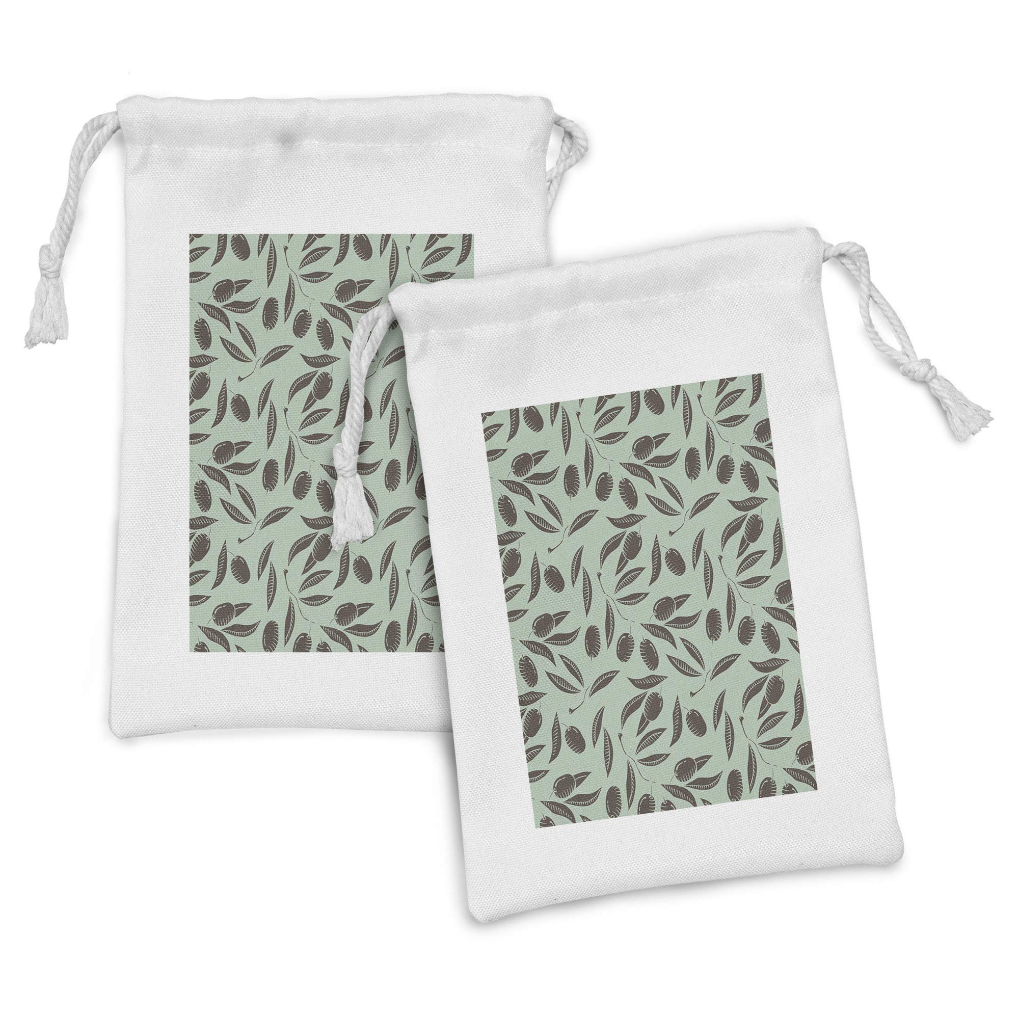 Ambesonne Harvest Fabric Pouch Set of 2 - Olive Fruits & Leaves Minimalist Drawstring Bags (9