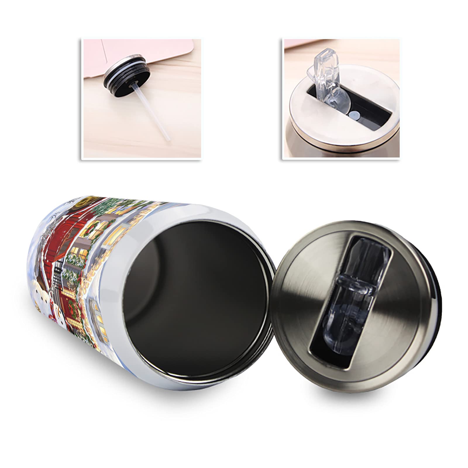 Christmas Snowman Insulated Tumbler - 14oz Double Wall Stainless Steel Vacuum Travel Mug with Lid & Straw - Leakproof Coffee & Water Cup for Home, Office, Car - Perfect Holiday Gift for Christmas, New Year (Red Retro Truck & Xmas Tree Design) - Great for Hot/Cold Drinks, Commuting, Gifts & Winter Celebrations