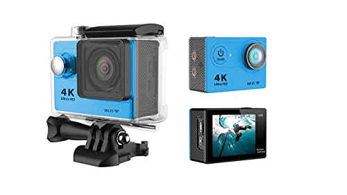 4K WiFi Waterproof Action Camera - Mini Sports DV for Outdoor, Diving, Aerial & Time-Lapse Videos | Compact & Durable (Blue) - Perfect for Adventure Sports, Travel Vlogging & Underwater Photography