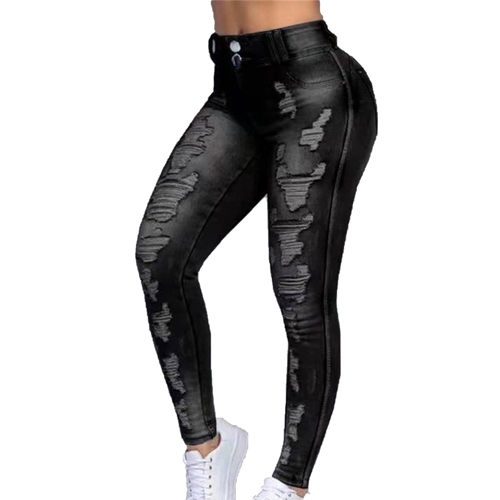 Distressed High Waisted Skinny Jeans for Women - Butt Lifting Ripped Denim for Casual Wear