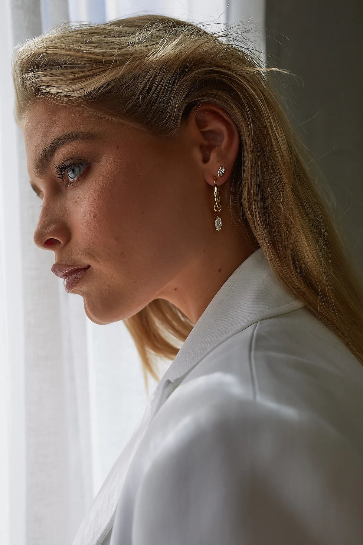 Lola Knight Indigo Hoop Earrings with Cubic Zirconia Crystal Charm - 18K Gold Plated Dangle Earrings for Women, Perfect for Parties, Weddings & Everyday Wear