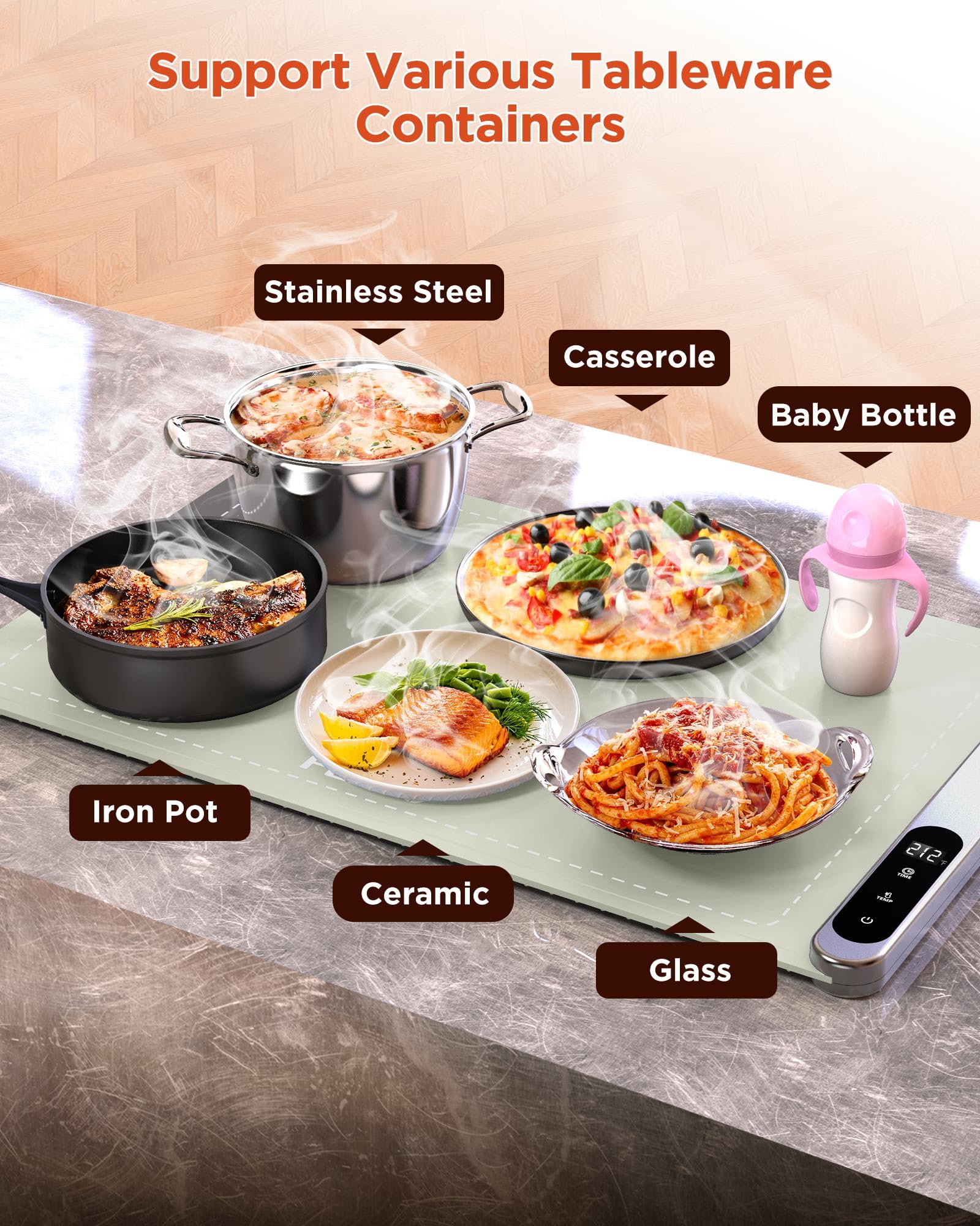 FEPPO Premium Graphene Heating Food Warming Mat - 6-Level Adjustable Temperature & 6-Hour Timer, Fast Electric Warming Tray for Buffet, Party, and Home Dining - Ideal for Keeping Meals Warm During Gatherings and Events