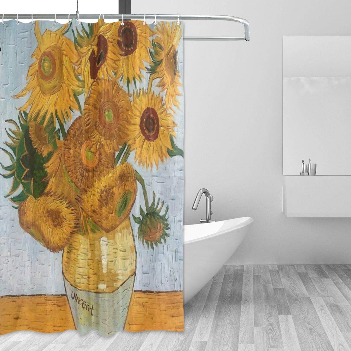 Van Gogh Sunflower Shower Curtain Set with Rustproof Hooks - 72x72 Inch Waterproof Bathroom Decor for Modern & Vintage Homes - Perfect for Bathrooms, Dorms, and Guest Rooms